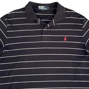 Ralph Lauren Polo Shirt Black and White Stripe with Red Logo‎ Medium Polo Shirt